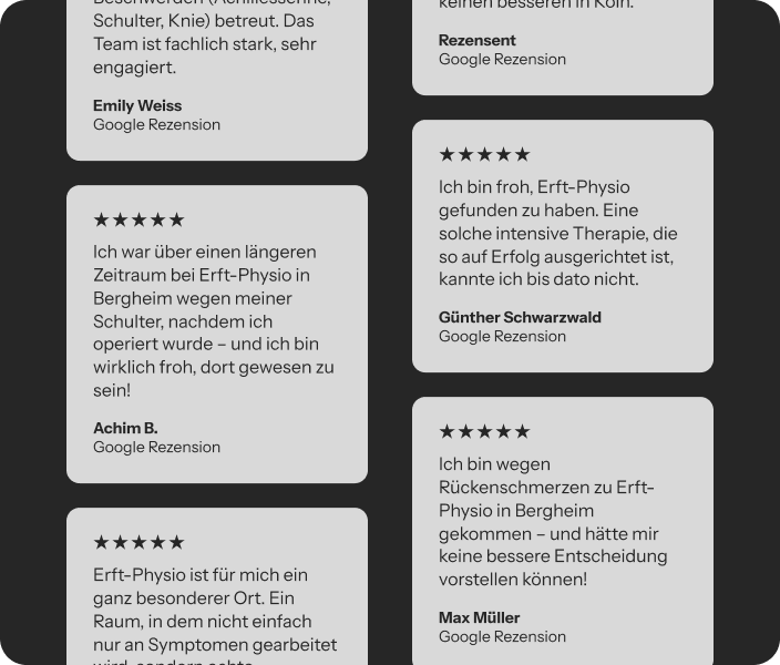 Google-Rezensionen zufriedener Patienten von Erft-Physio